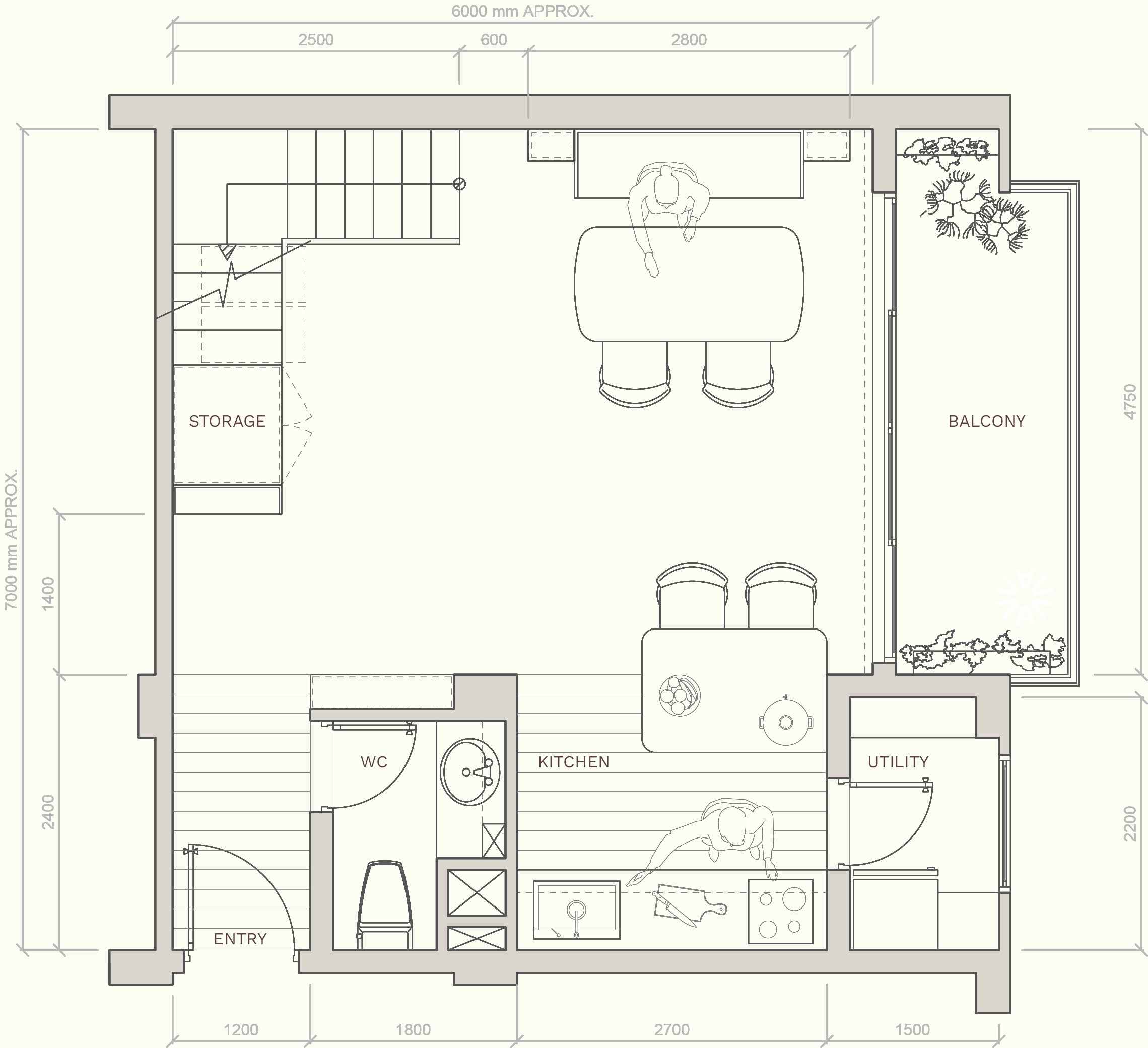 Entryway storage under the stairs